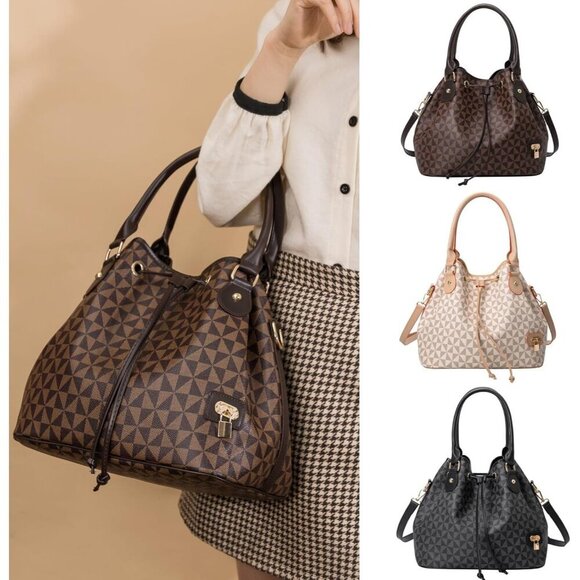 🆕Women Black Designer Bucket Shoulder Bag Fashion Top-Handle Drawstring Handbag - Picture 2 of 7